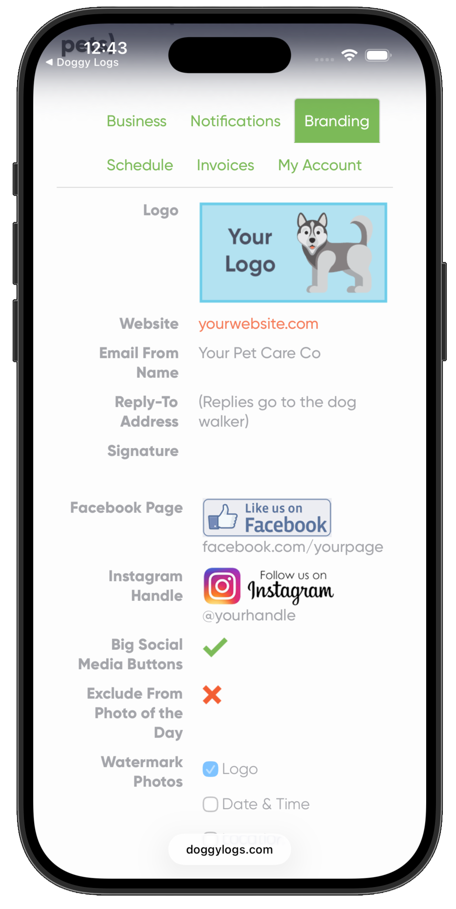 Branded invoice with logo and social links